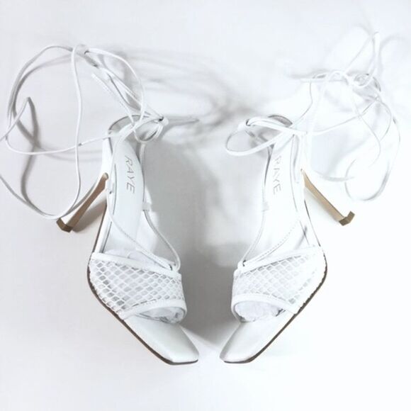 REVOLVE RAYE Penn Square Toe Heel in White Ankle Wrap Ties Lattice Netting 5.5 - Picture 2 of 10